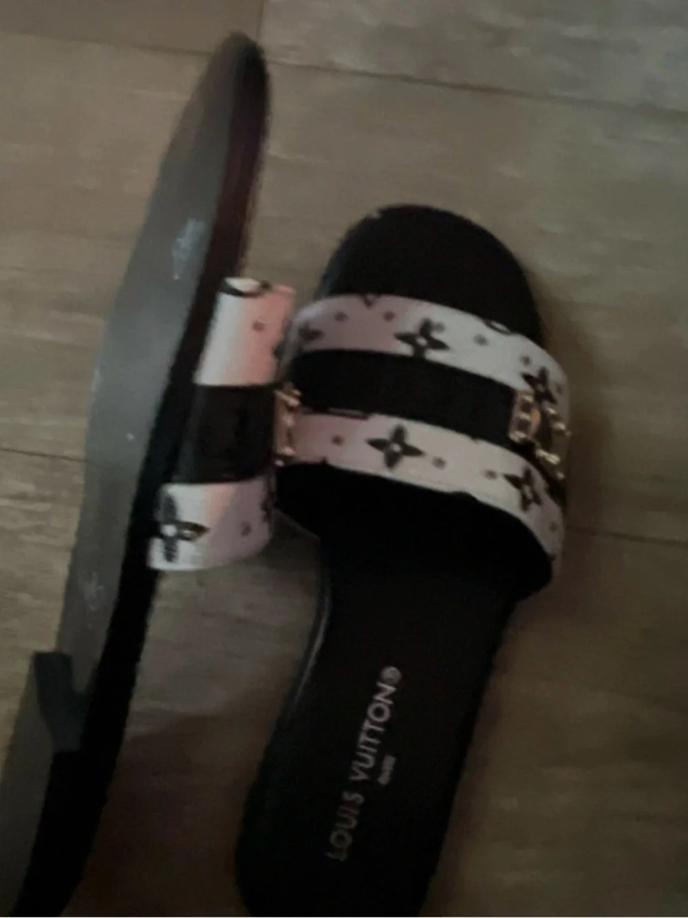 Louis Vuitton Black and White Monogram Slide Mules